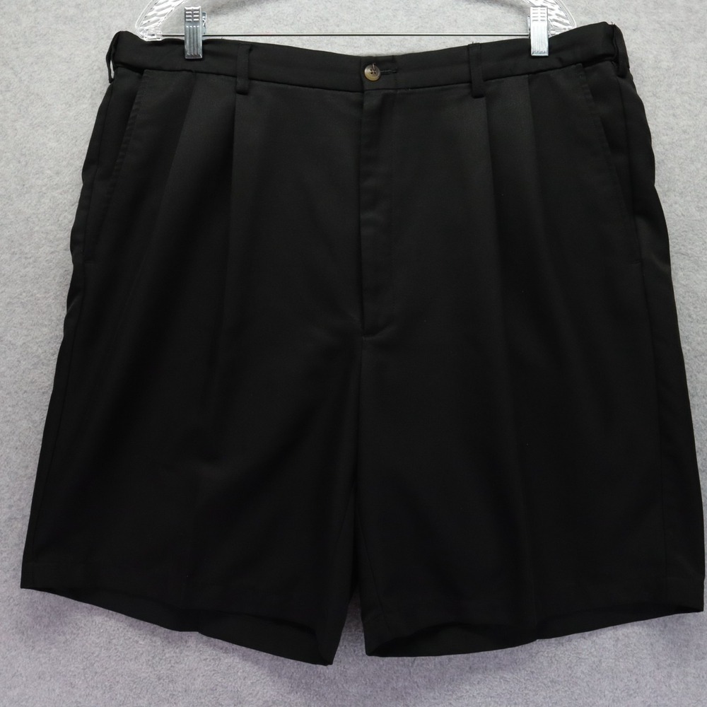 Haggar Shorts Mens 40 Chino Golf Resort Casual Pleated Black - Picture 1 of 9